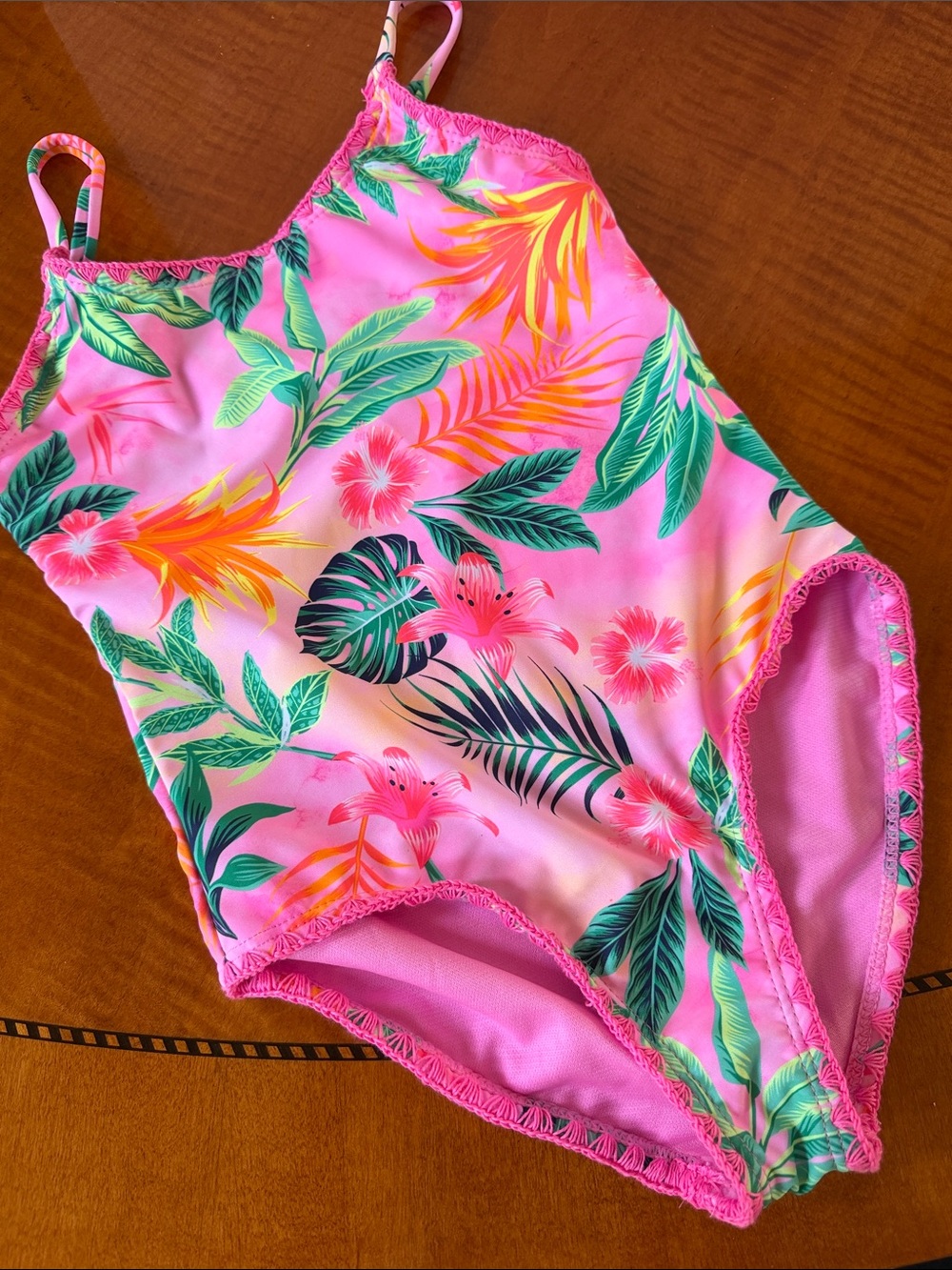 New Juicy Couture Girls Pink Tropical Floral One-Piece Swimsuit size 6